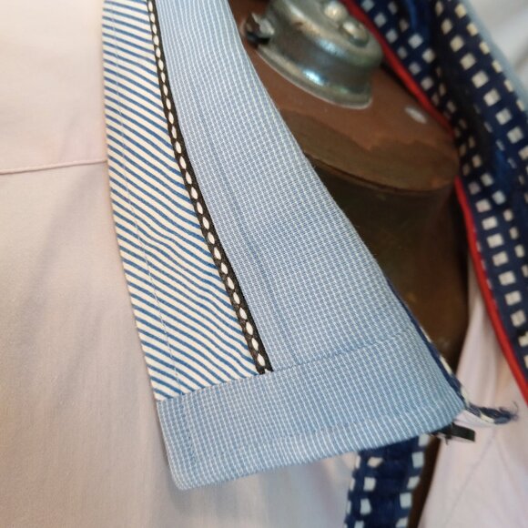 7 Downie St. Button Up Shirt Men's Sz 6 Flip Cuff Blue Long Sleeve London Pink - Picture 12 of 16